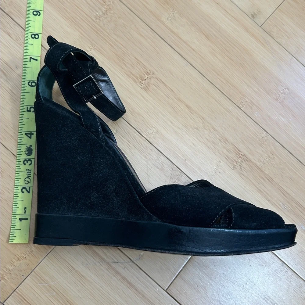 Casadei Black Shimmery Suede Platform Wedges size 10 - Picture 8 of 8
